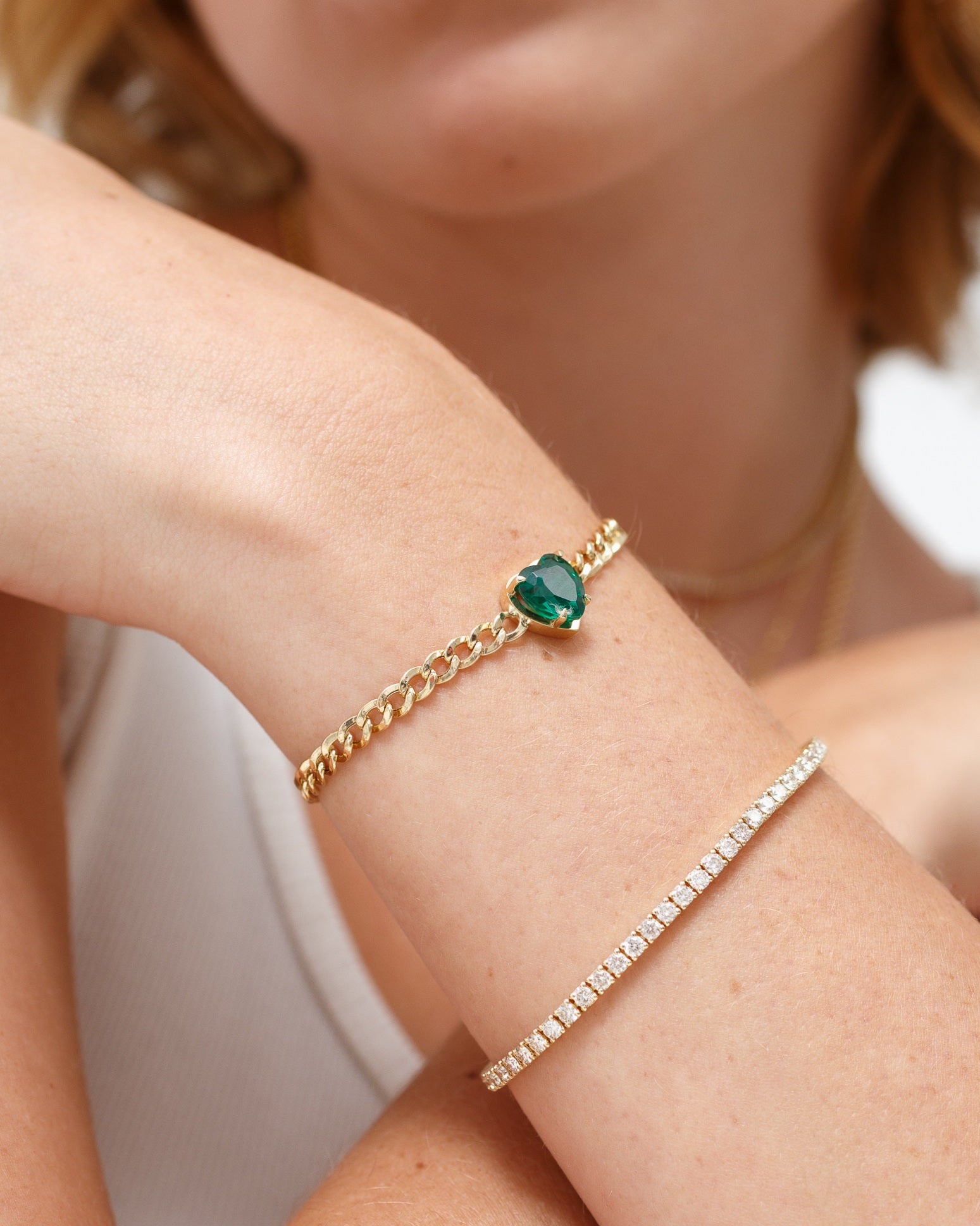 Single Gemstone Heart Cuban Bracelet - Sparkle Society