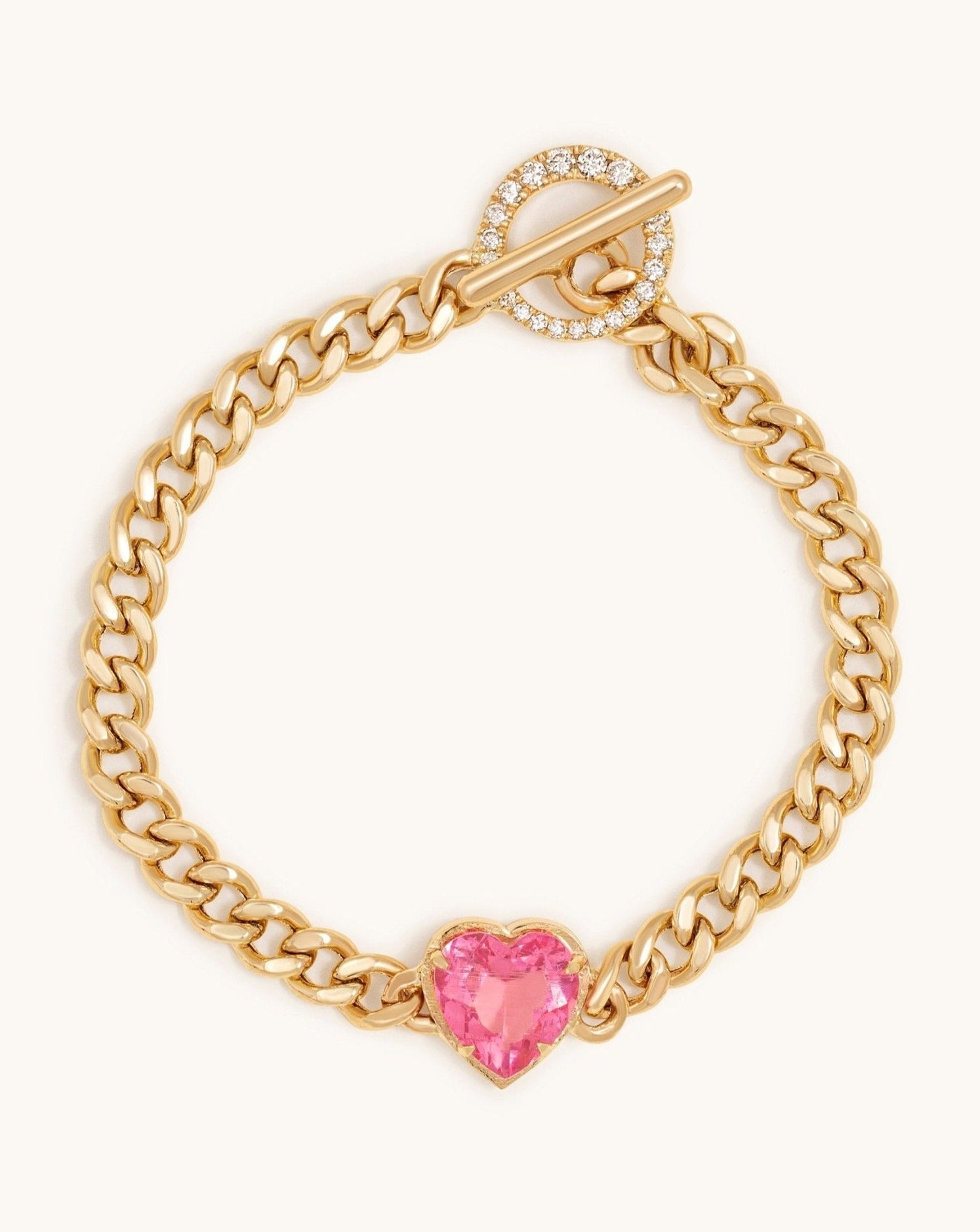 Single Gemstone Heart Cuban Bracelet - Sparkle Society
