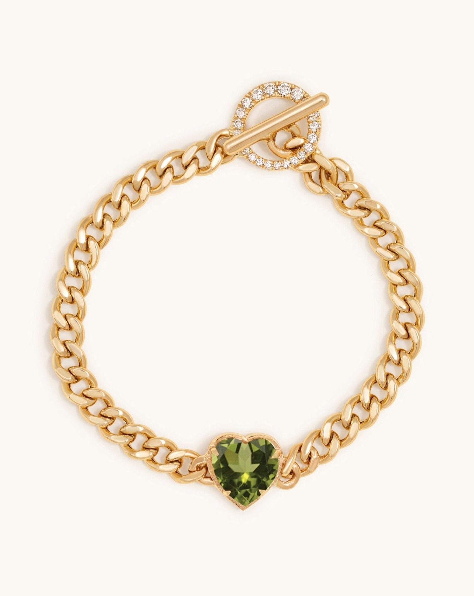 Single Gemstone Heart Cuban Bracelet - Sparkle Society