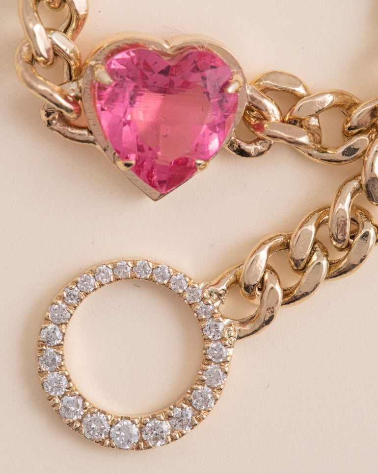Single Gemstone Heart Cuban Bracelet - Sparkle Society