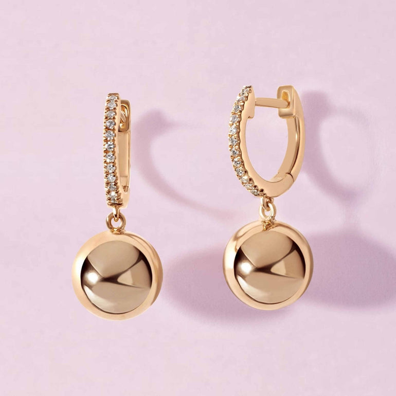 Single Gold Ball Drop Diamond Huggie Earrings - Sparkle Society