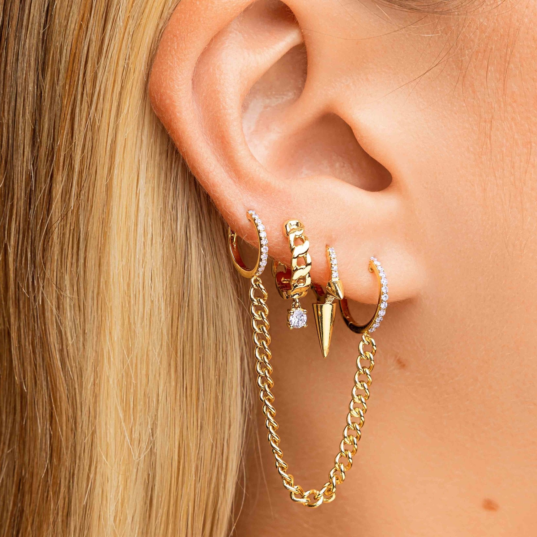 Small Gold And Diamond Spike Huggie Earrings - Sparkle Society 