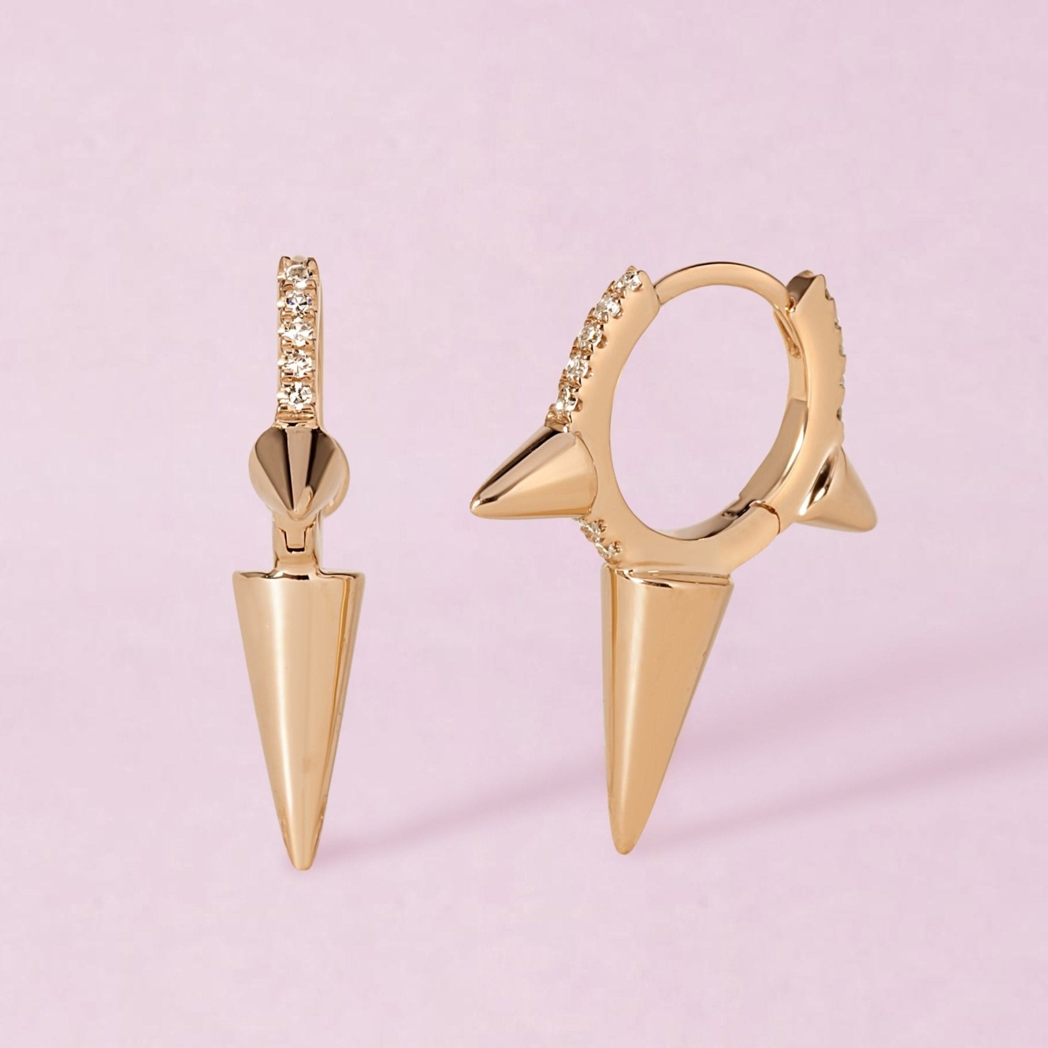 Small Gold And Diamond Spike Huggie Earrings - Sparkle Society 