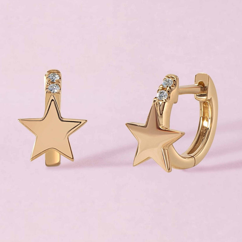 Small Gold Star Diamond Huggies Earrings - Sparkle Society