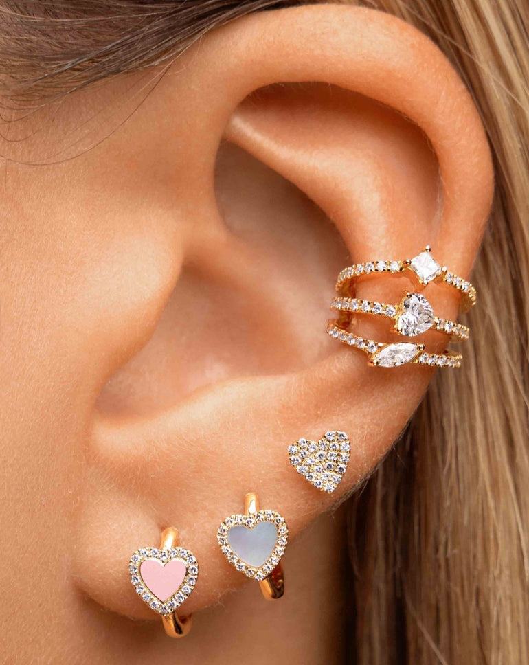 Small Pave Outline Gemstone Heart Huggie Earrings - Sparkle Society
