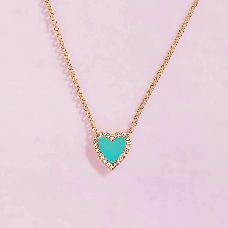 Small Pave Outline Gemstone Heart Necklace - Sparkle Society