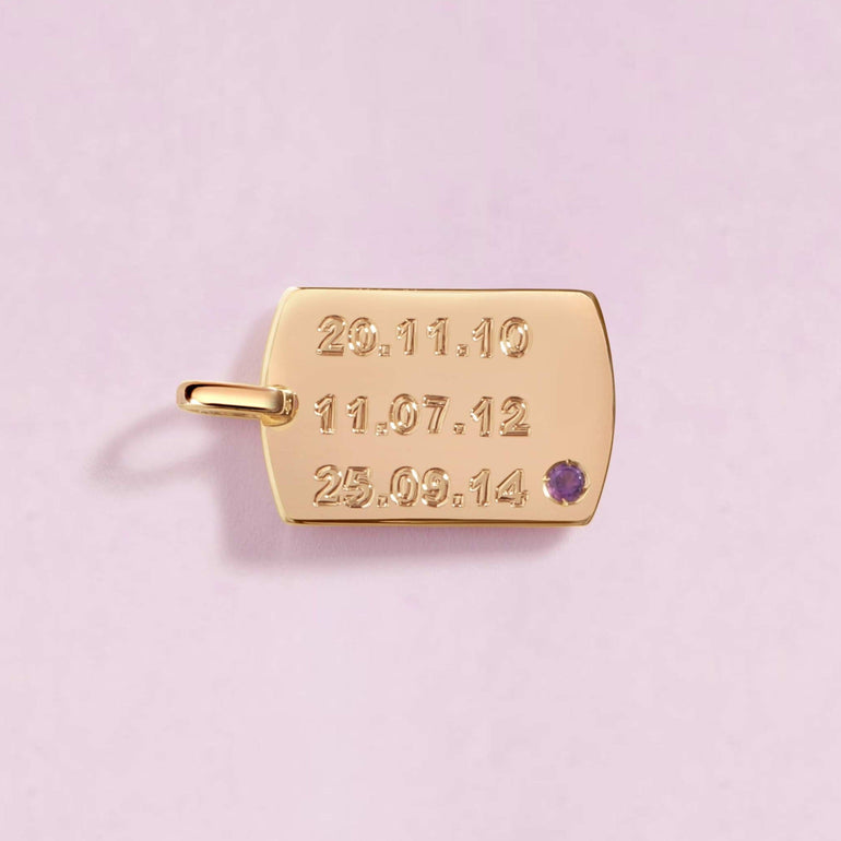 Engravable Solid Gold And Single Gemstone ID Tag Necklace Charm - Sparkle Society