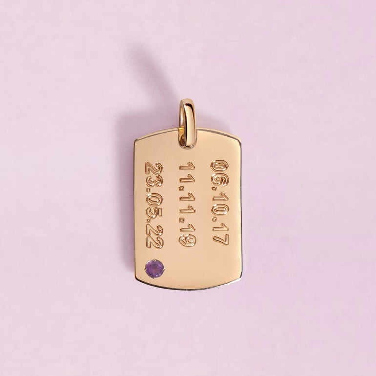 Engravable Solid Gold And Single Gemstone ID Tag Necklace Charm - Sparkle Society
