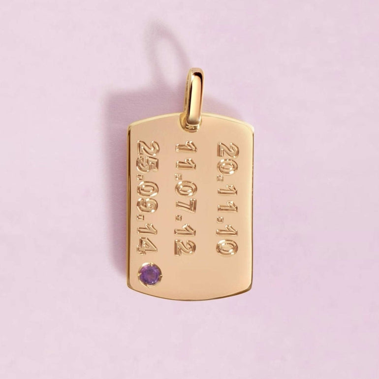 Engravable Solid Gold And Single Gemstone ID Tag Necklace Charm - Sparkle Society