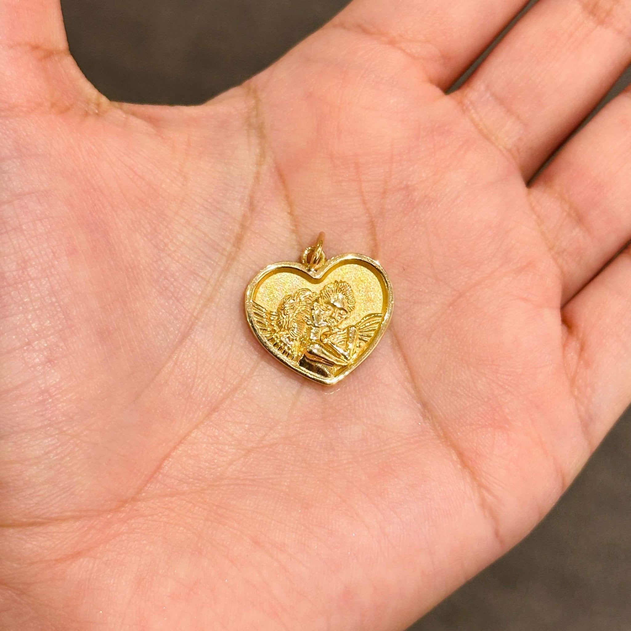 Solid Gold Angels Heart Necklace Charm - Sparkle Society