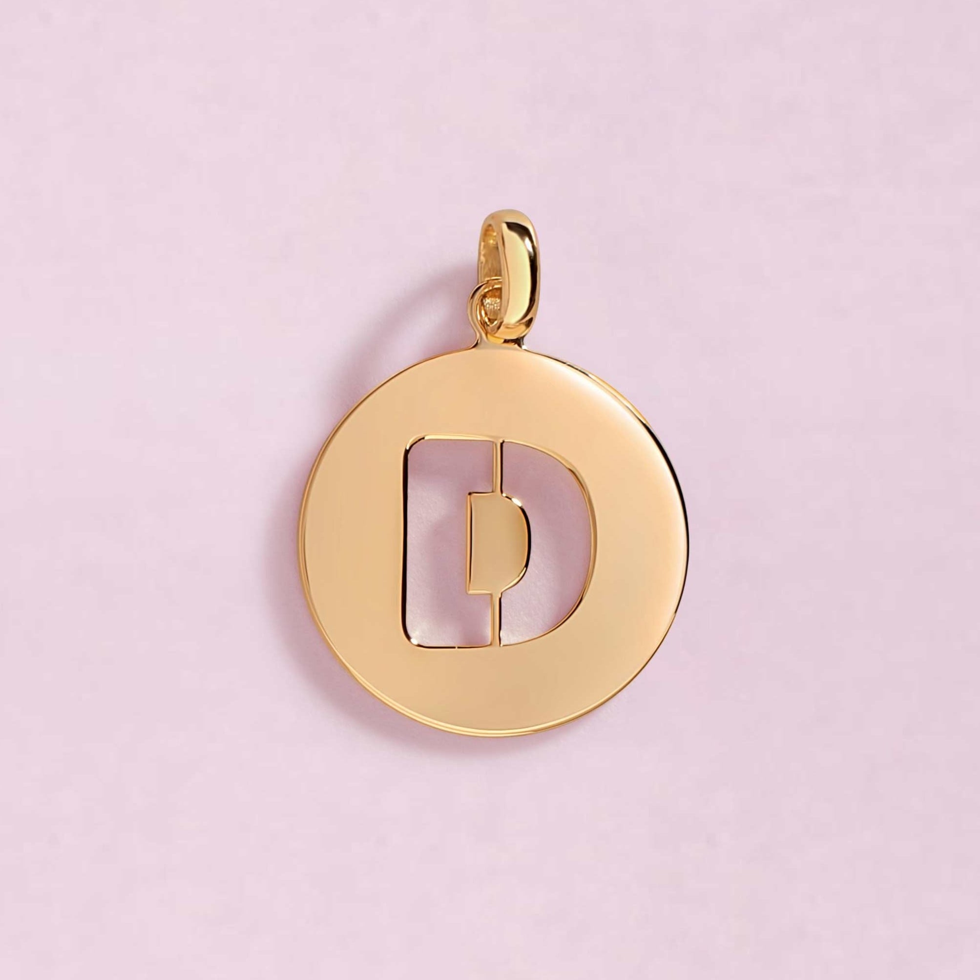 Solid Gold Cutout Initial Disc Necklace Charm - Sparkle Society