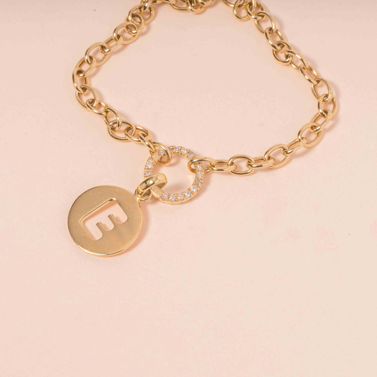 Solid Gold Cutout Initial Disc Necklace Charm - Sparkle Society