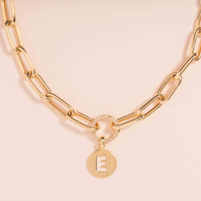 Solid Gold Cutout Initial Disc Necklace Charm - Sparkle Society