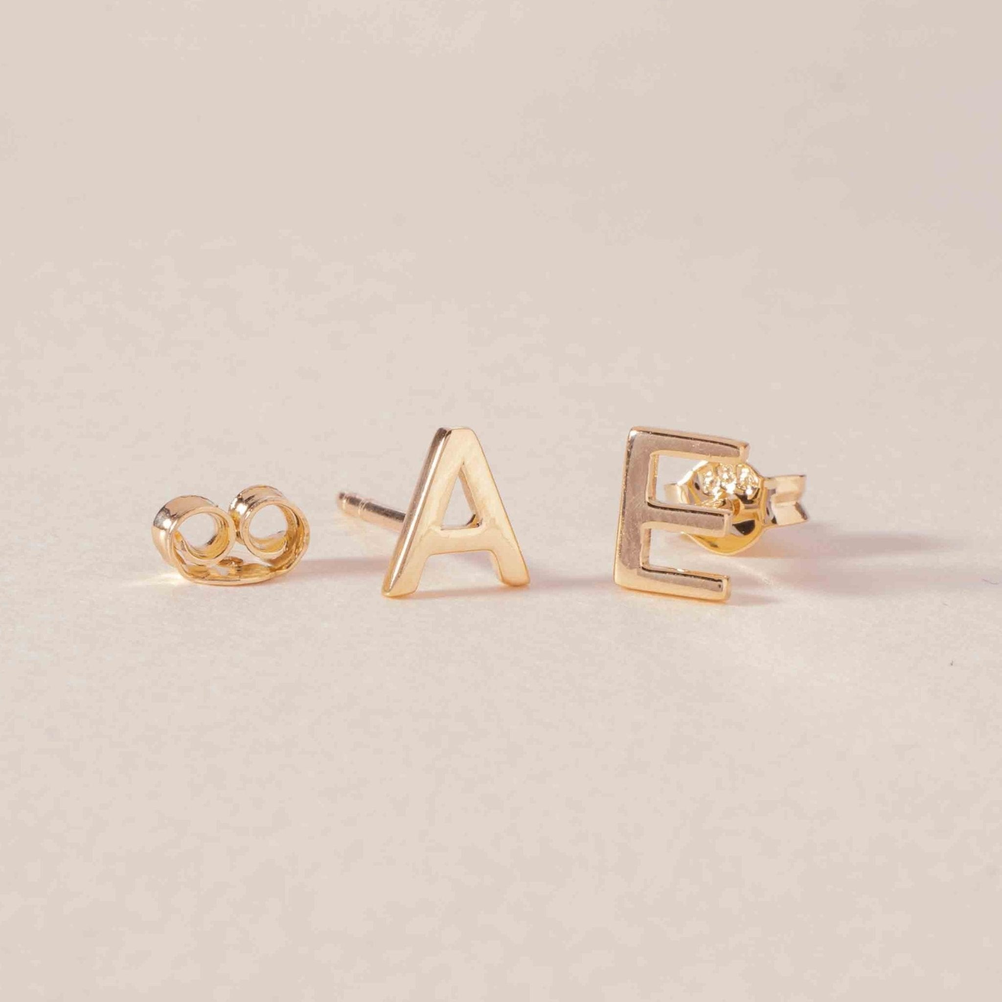 Solid Gold Initial Stud Earrings - Sparkle Society