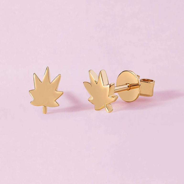Tiny Solid Gold Joy Leaf Stud Earrings - Sparkle Society