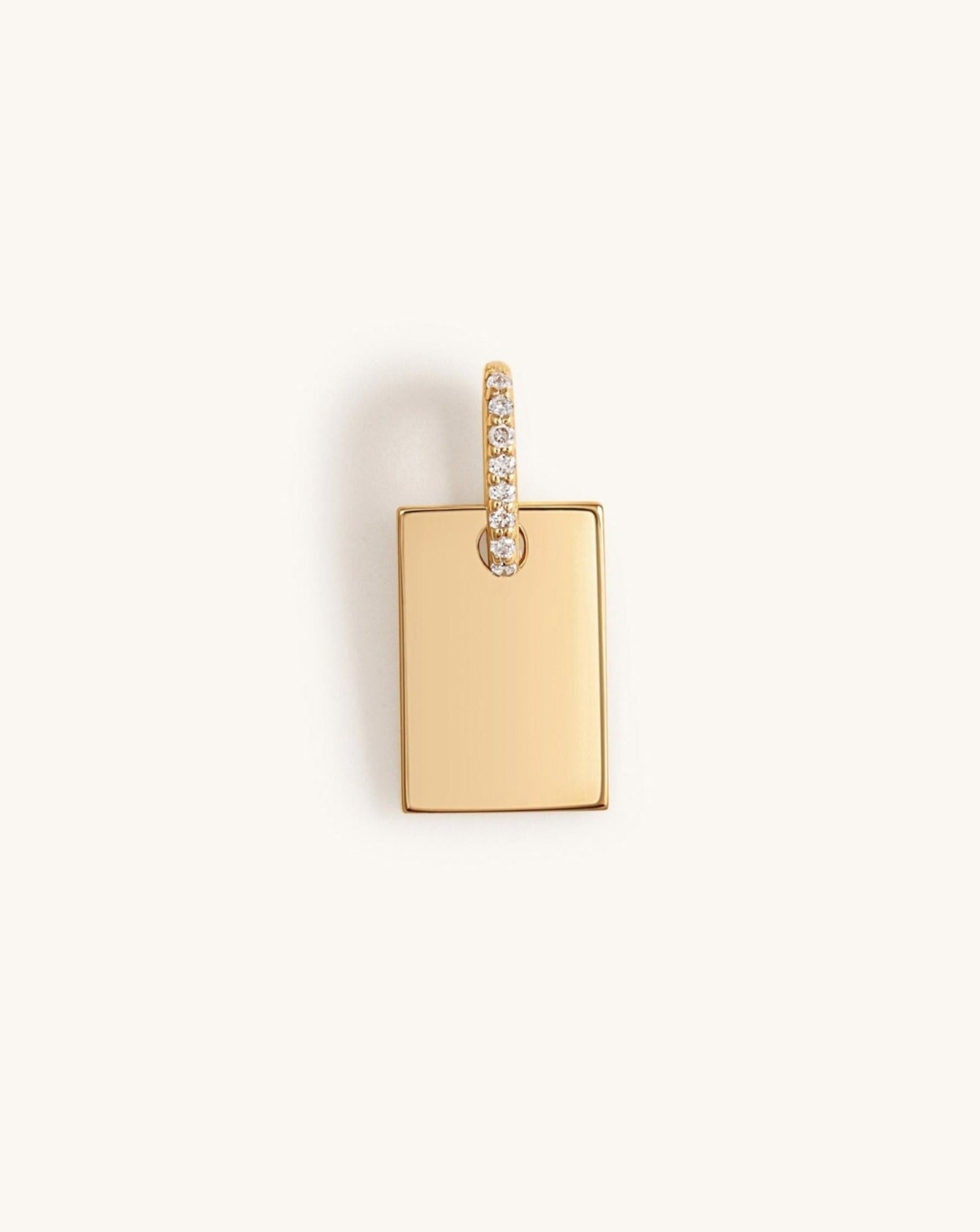Engravable Solid Gold With Diamond Hoop ID Tag Necklace Charm - Sparkle Society