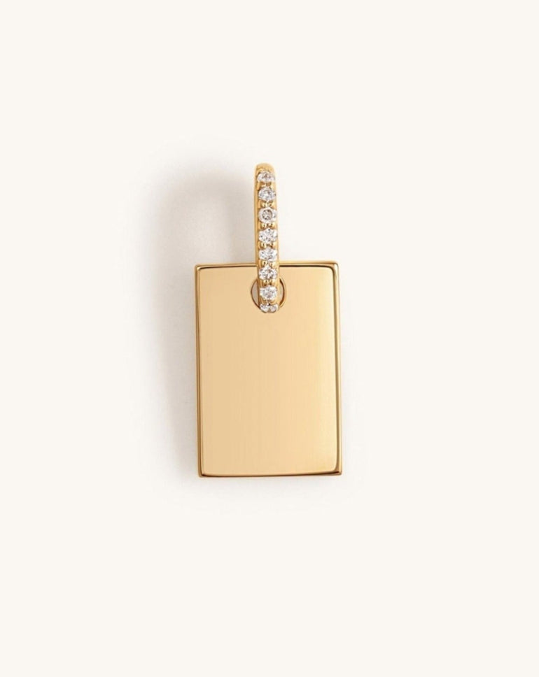 Engravable Solid Gold With Diamond Hoop ID Tag Necklace Charm - Sparkle Society