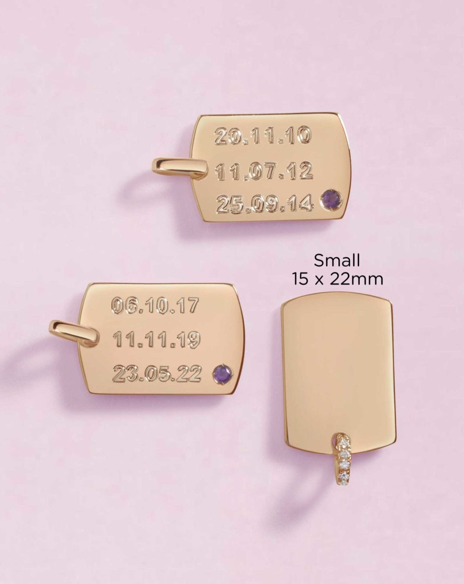 Engravable Solid Gold With Gemstone Hoop ID Tag Necklace charm - Sparkle Society