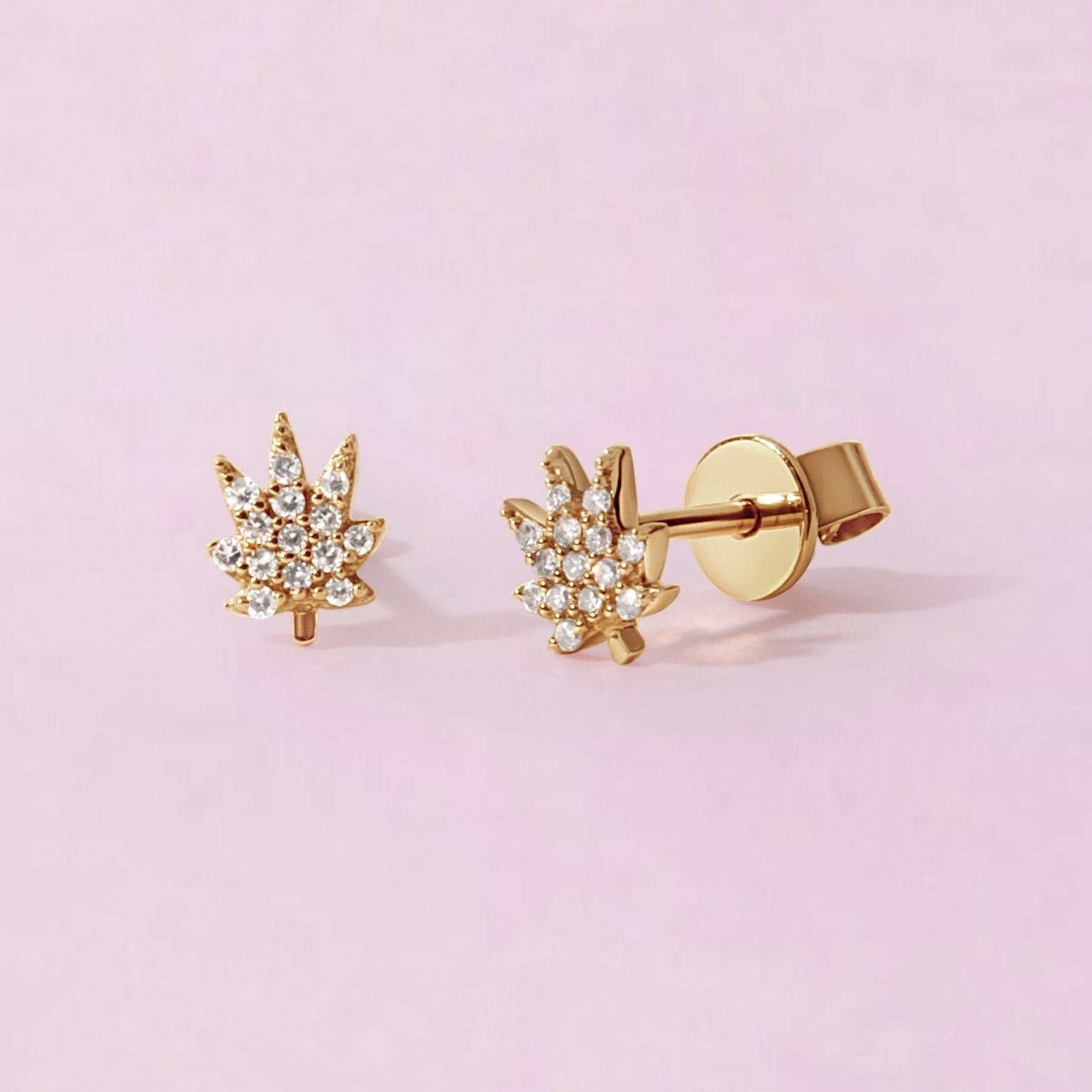 Tiny Diamond Joy Leaf Stud Earrings - Sparkle Society