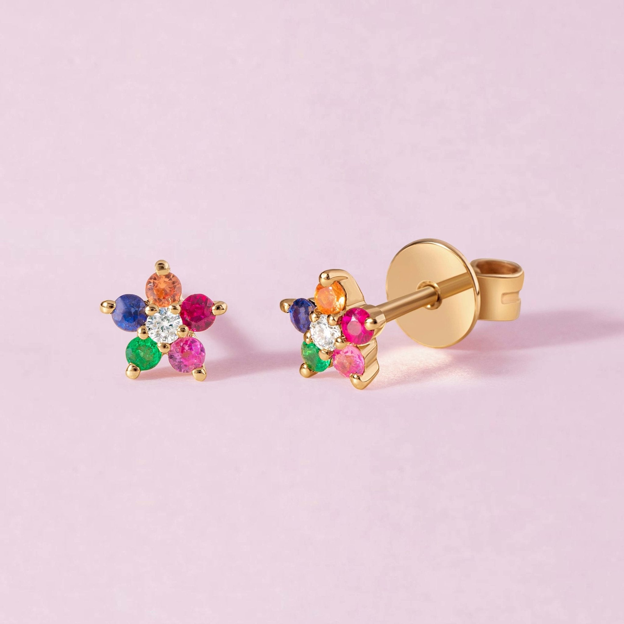 Tiny Gemstone Flower Studs - Sparkle Society