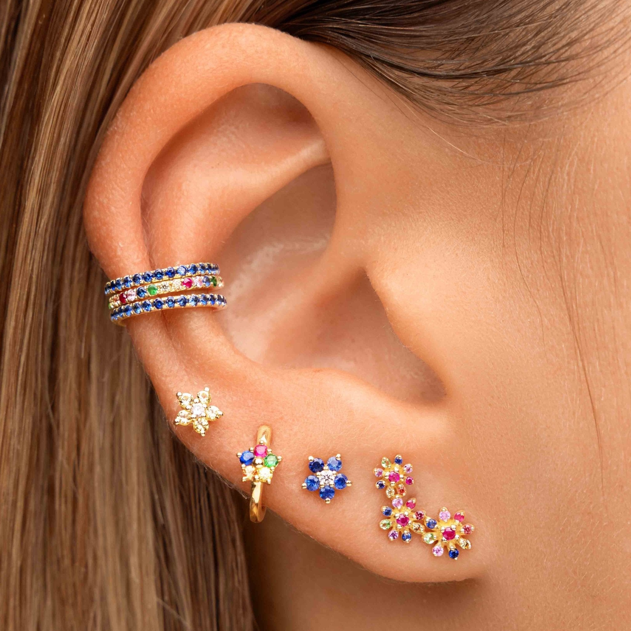 Tiny Rainbow Flower 9mm Huggie Earrings - Sparkle Society