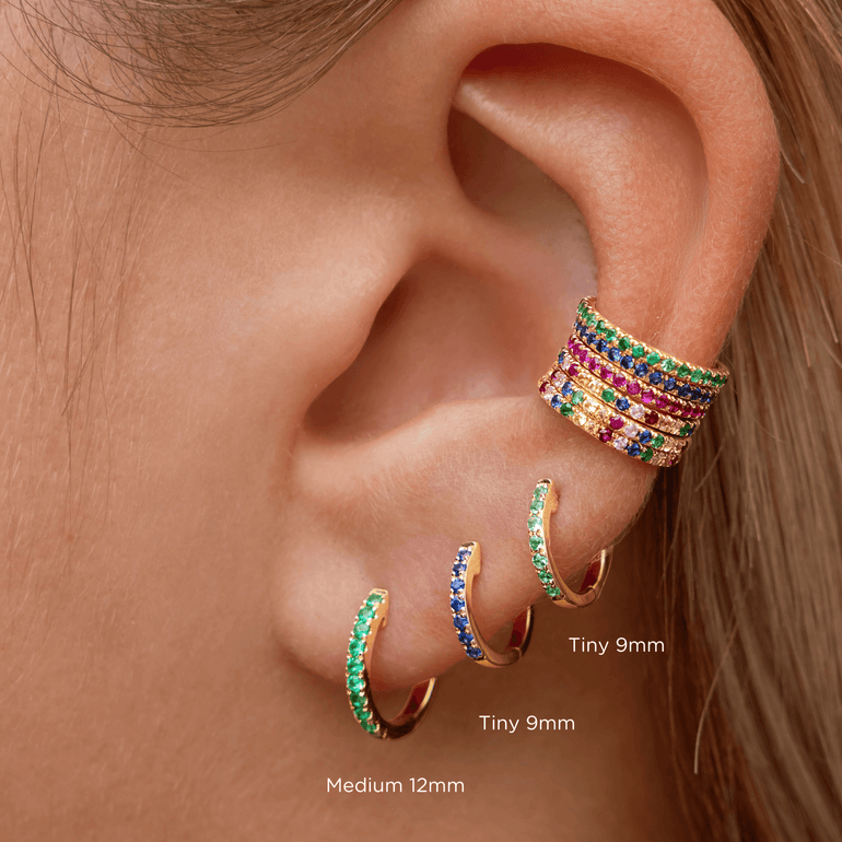 Tiny Single Row Gemstone Huggie Earrings - Sparkle Society