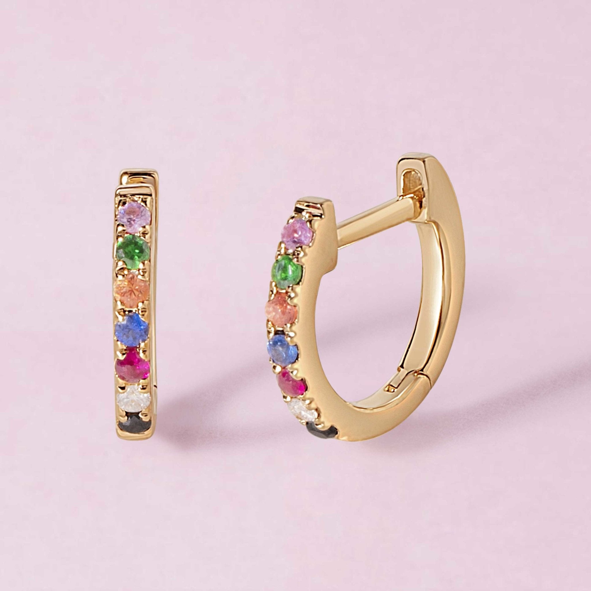 Tiny Single Row Gemstone Huggie Earrings - Sparkle Society