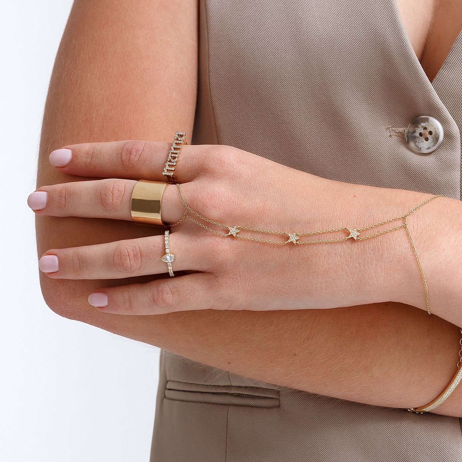 Bad Habits Dainty Double Hand Chain in Gold | Uncommon James