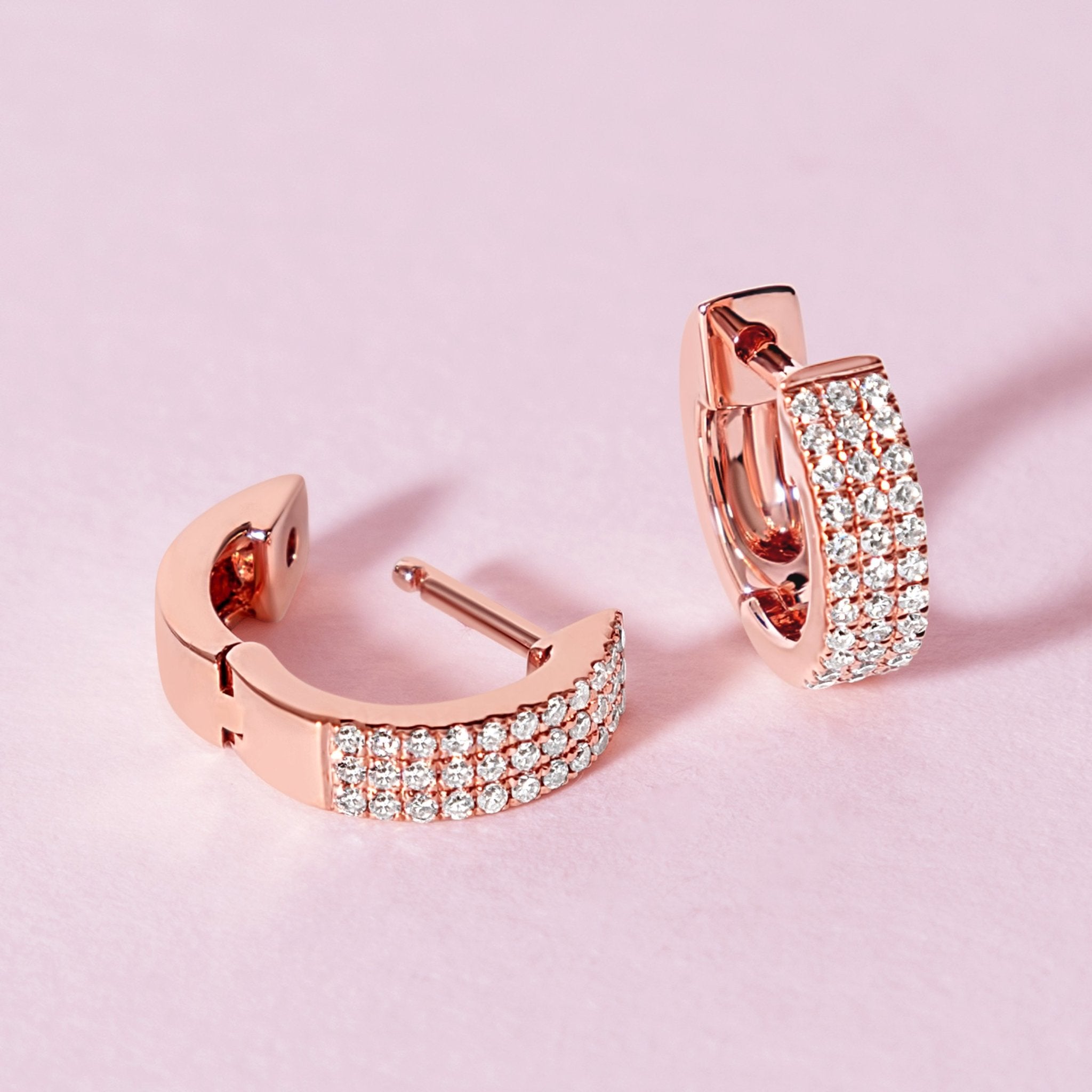Small Triple Row Diamond Huggie Earrings - Sparkle Society