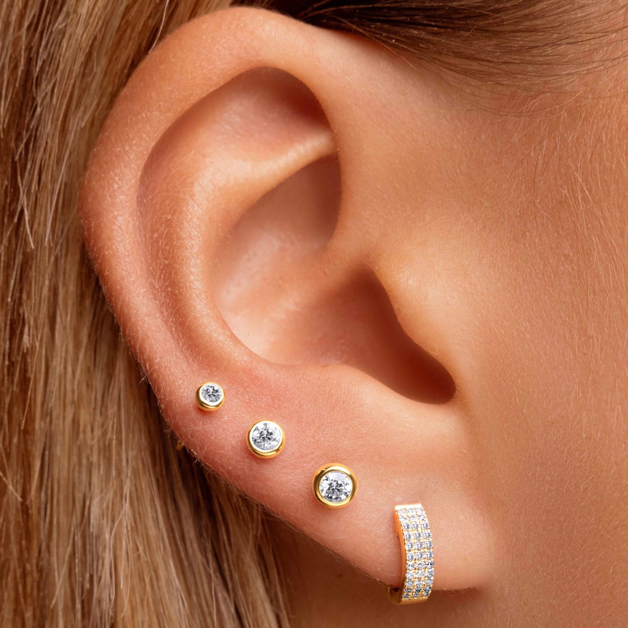 Small Triple Row Diamond Huggie Earrings - Sparkle Society