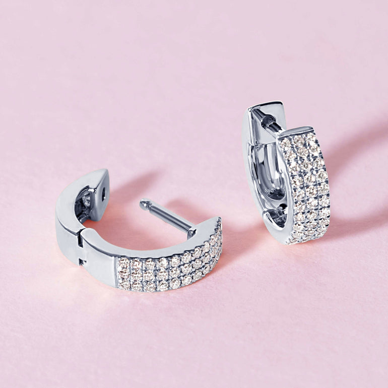 Small Triple Row Diamond Huggie Earrings - Sparkle Society