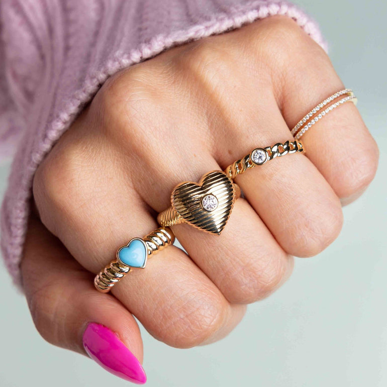 Turquoise Heart Radiant Band Ring - Sparkle Society