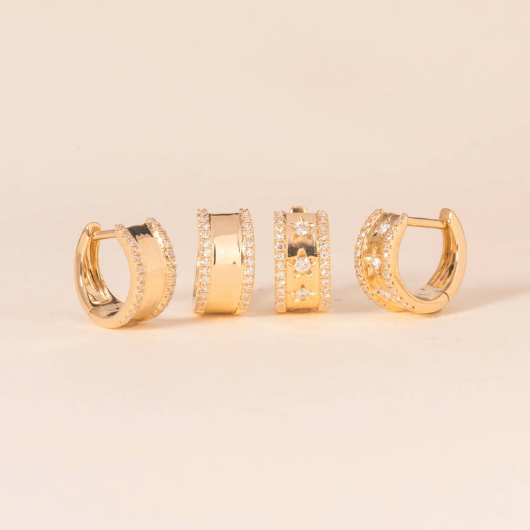 Wide Pave Outline Gold Huggie Earrings - Sparkle Society