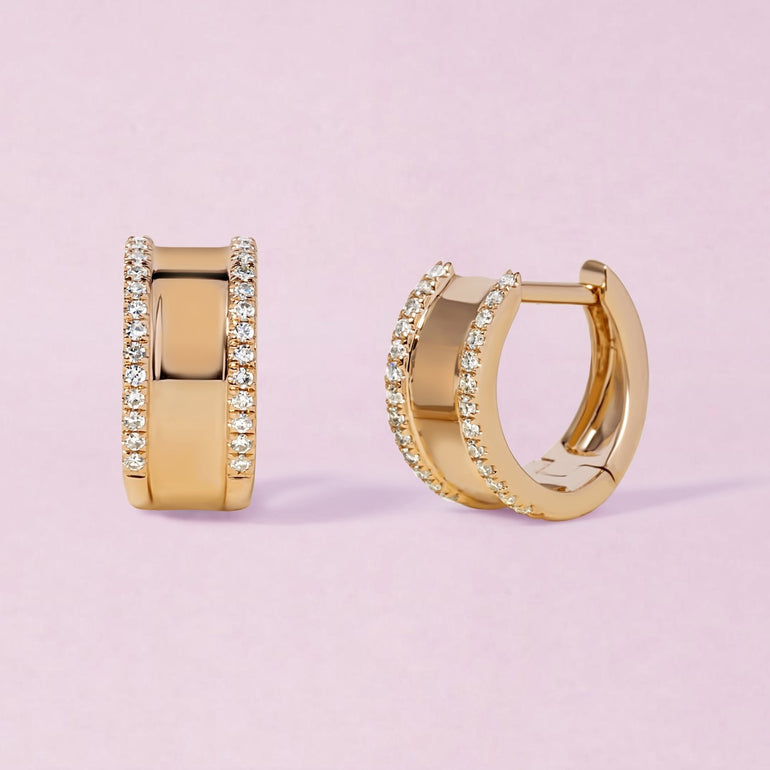 Wide Pave Outline Gold Huggie Earrings - Sparkle Society